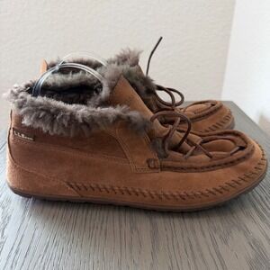 LL Bean Wicked Good Lodge Boots Mens 11 Brown Suede Shearling Moccasin 290577